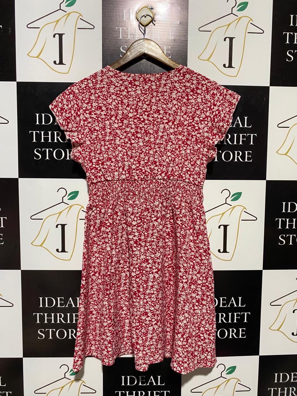 SHEIN CURVE |M| BUST 16| B15| RED & WHITE DITSY FLORAL V-NECK MINI DRESS