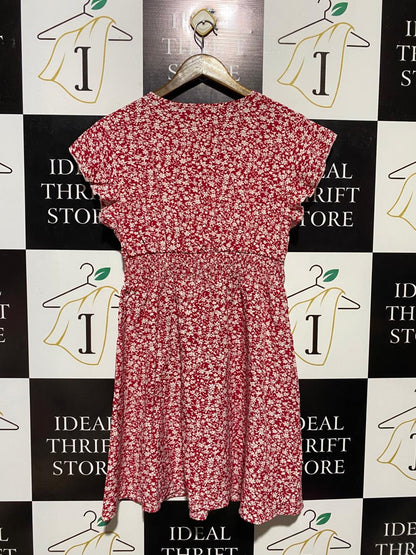 SHEIN CURVE |M| BUST 16| B15| RED & WHITE DITSY FLORAL V-NECK MINI DRESS