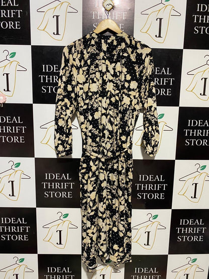H&M |L| BUST FREE| B15| BLACK & CREAM FLORAL MOCK NECK MAXI DRESS
