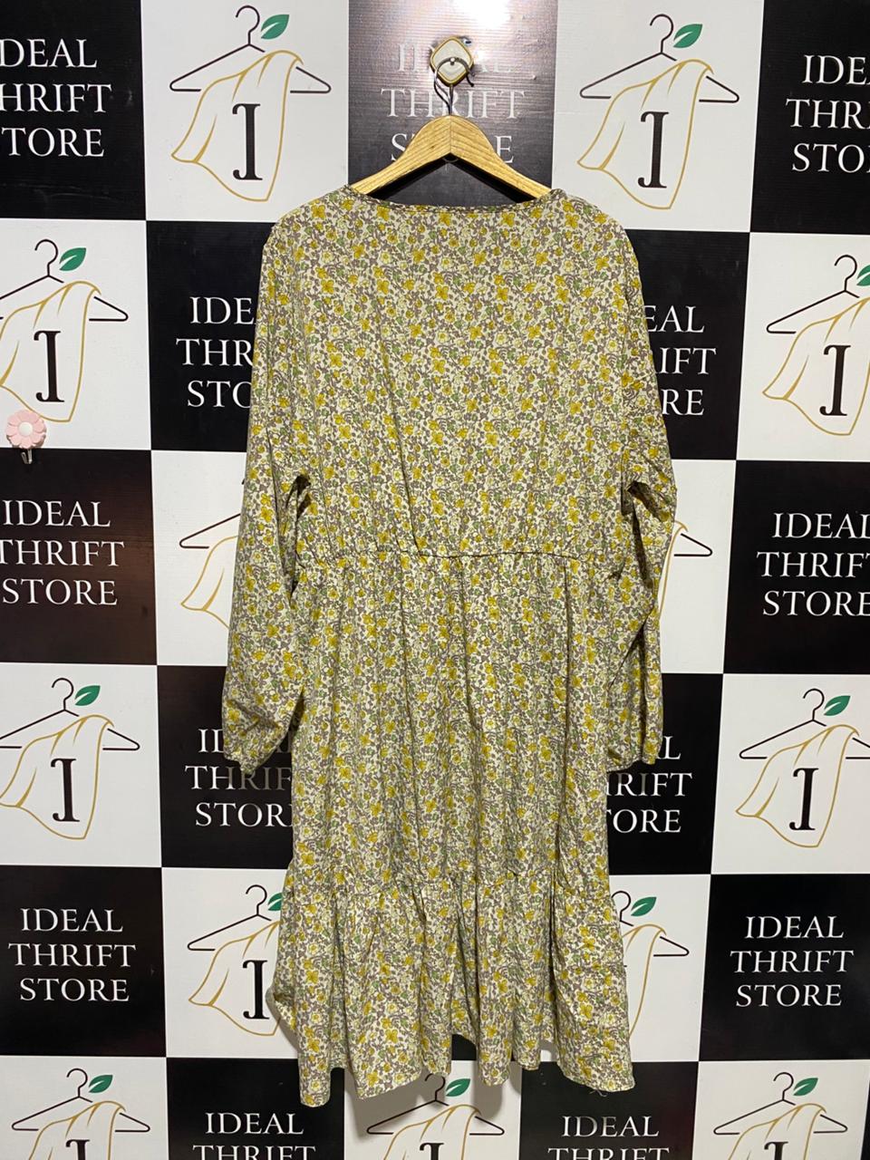 |XL| BUST 24| B15| VINTAGE FLORAL RUFFLE YOKE MIDI DRESS