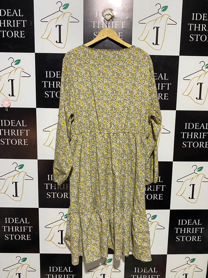 |XL| BUST 24| B15| VINTAGE FLORAL RUFFLE YOKE MIDI DRESS