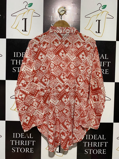 PRIMARK CARES |XL| BUST 24| B15| GEOMETRIC TRIBAL PRINT OVERSIZED BUTTON-DOWN SHIRT