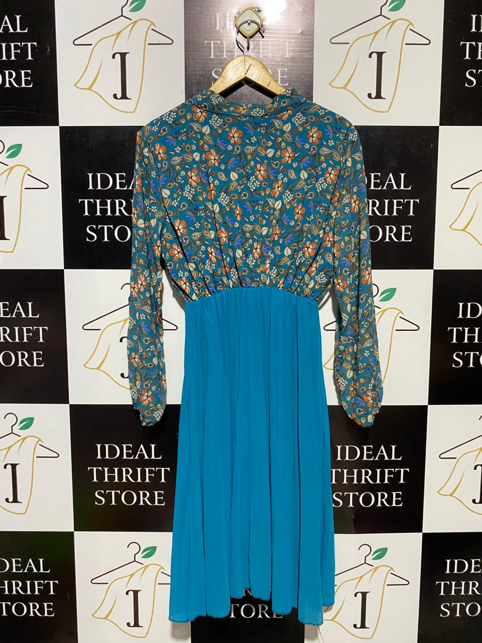 |M| BUST 17| B15| BOHO FLORAL TIE-NECK TWO-TONE MIDI DRESS