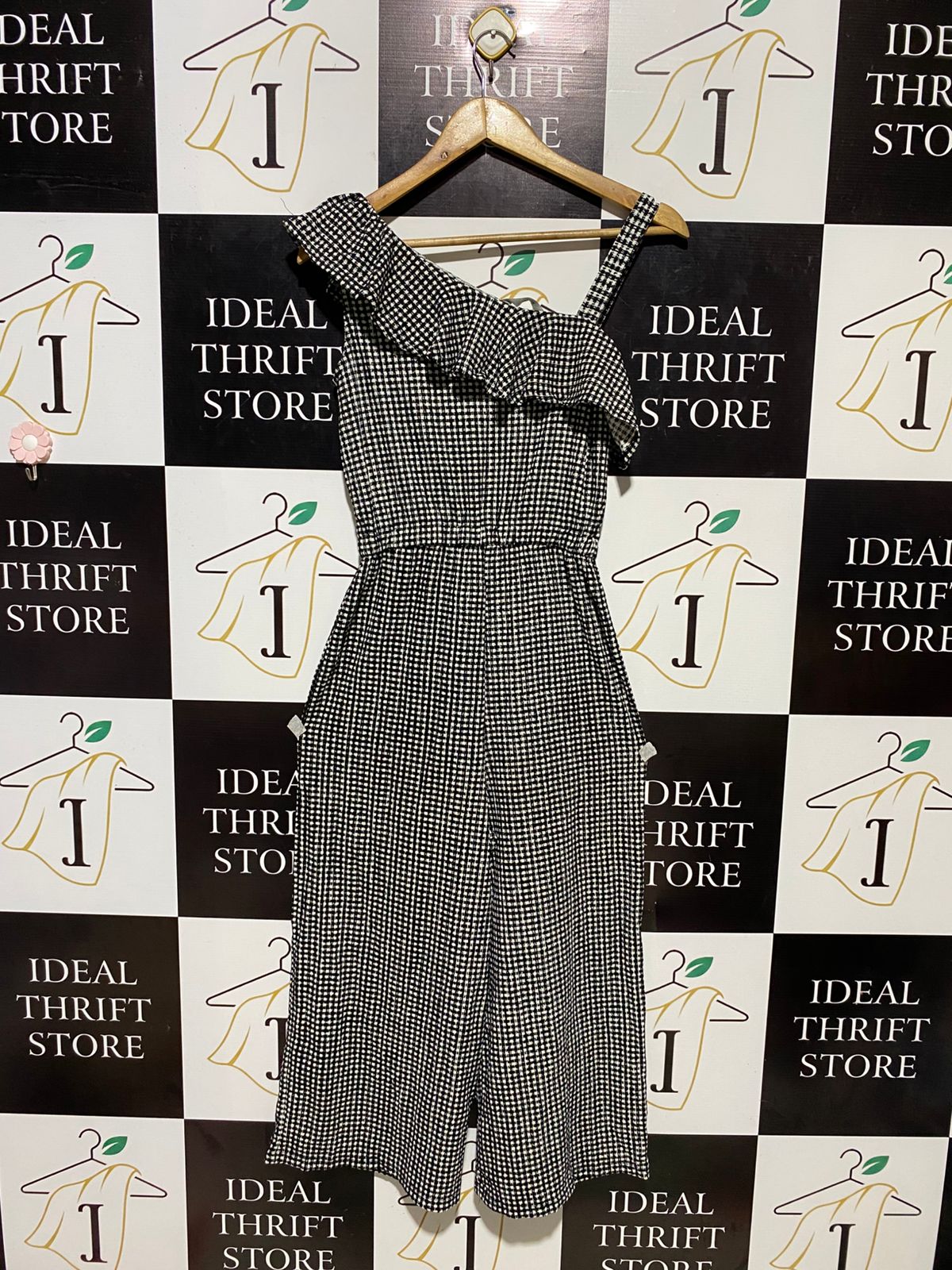 GEORGE |S| BUST 15| B15| GINGHAM ONE-SHOULDER RUFFLE JUMPSUIT