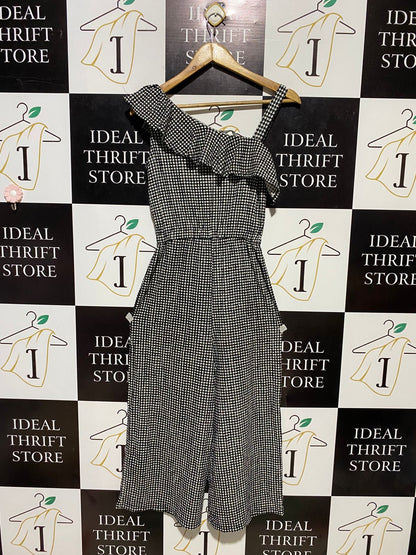 GEORGE |S| BUST 15| B15| GINGHAM ONE-SHOULDER RUFFLE JUMPSUIT