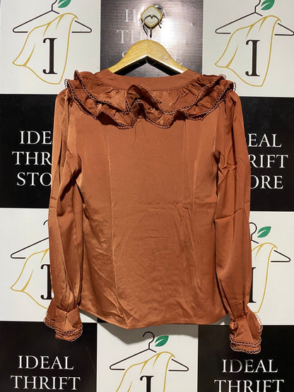 FEELHOO |M| BUST 18| B15| RUST SATIN RUFFLE BLOUSE TOP
