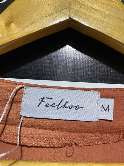 FEELHOO |M| BUST 18| B15| RUST SATIN RUFFLE BLOUSE TOP
