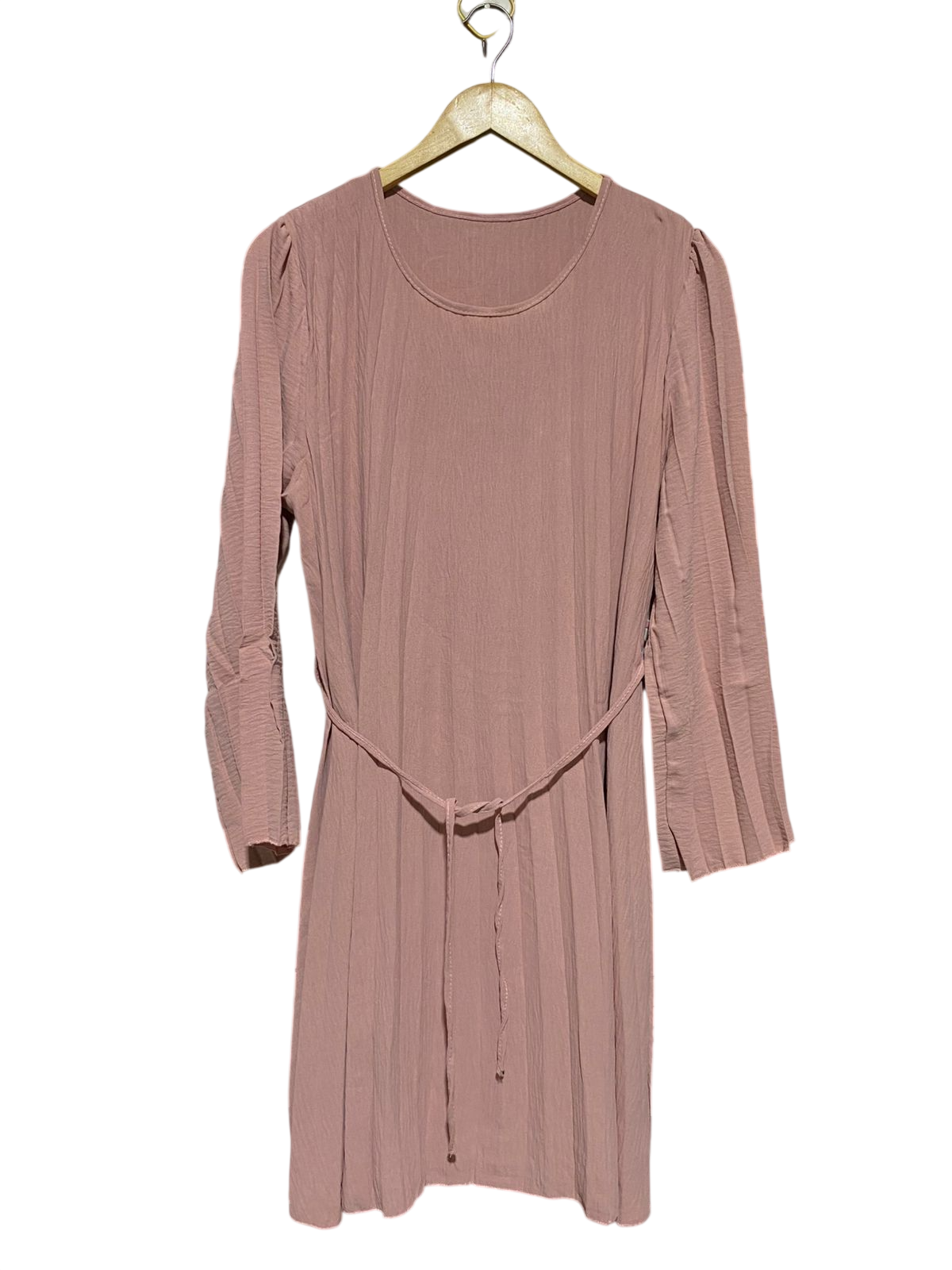 |L| BUST 19| B16| MAUVE TEXTURED LONG SLEEVE MINI DRESS WITH WAIST TIE