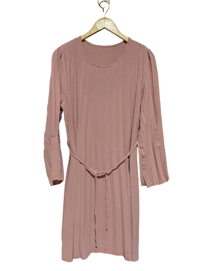 |L| BUST 19| B16| MAUVE TEXTURED LONG SLEEVE MINI DRESS WITH WAIST TIE