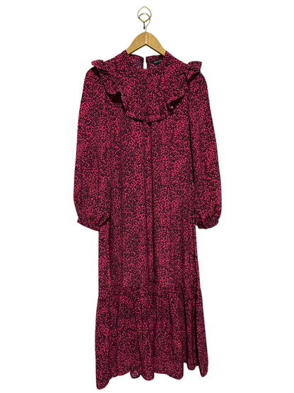 NEW LOOK |M| BUST 19| B16| PINK ANIMAL PRINT RUFFLE MINI DRESS
