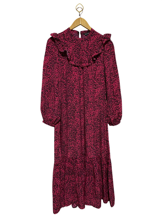 NEW LOOK |M| BUST 19| B16| PINK ANIMAL PRINT RUFFLE MINI DRESS