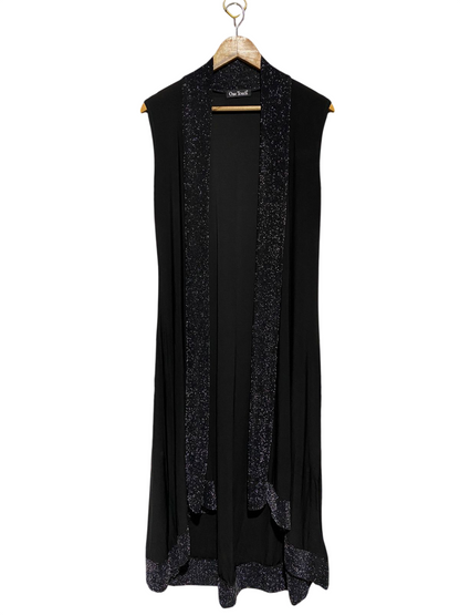 ONE TOUCH |M| BUST 19| B16| BLACK SLEEVELESS LONG-LINE CARDIGAN WITH SHIMMER TRIM