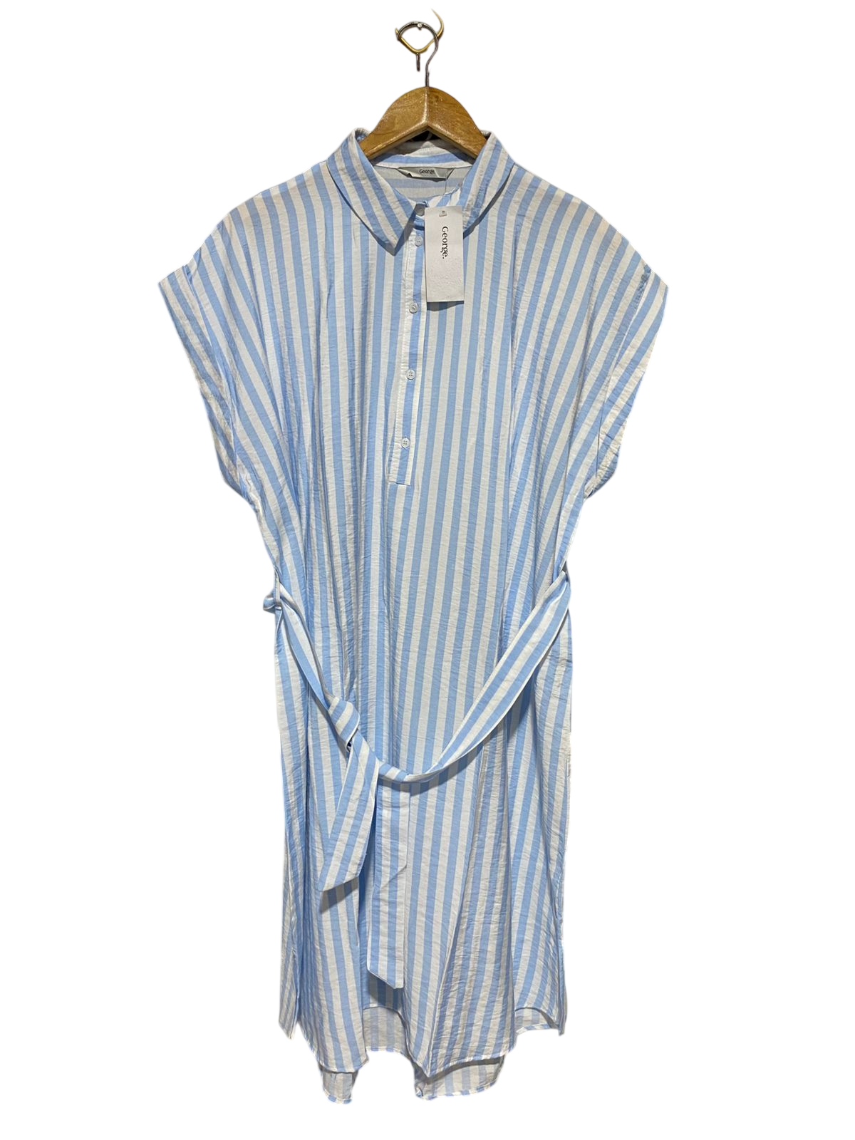 GEORGE |XL| BUST 23| B16| LIGHT BLUE & WHITE STRIPED BELTED SHIRT DRESS