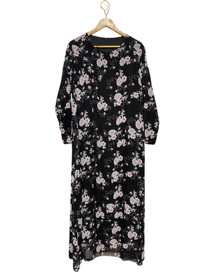|XL| BUST 22| B16| BLACK FLORAL ROUND NECK MAXI DRESS