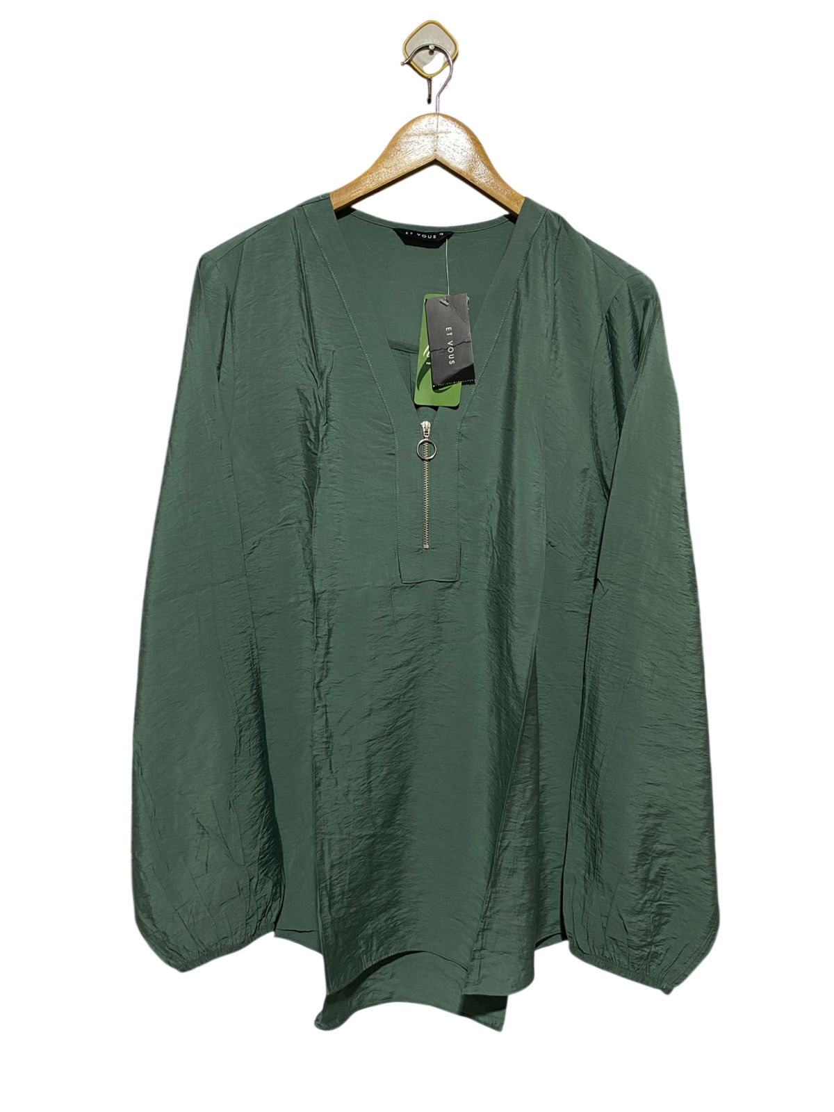 ET VOUS |XL| BUST 23| B16| SAGE GREEN ZIP-NECK CRINKLE TEXTURE BLOUSE