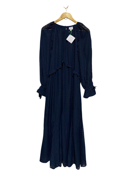 JOHN LEWIS |L| BUST 19| B16| NAVY CHEVRON TEXTURED RUFFLE MAXI DRESS