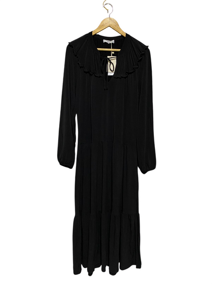 MNG |M| BUST 17| B16| BLACK RUFFLE COLLAR TIERED MIDI DRESS
