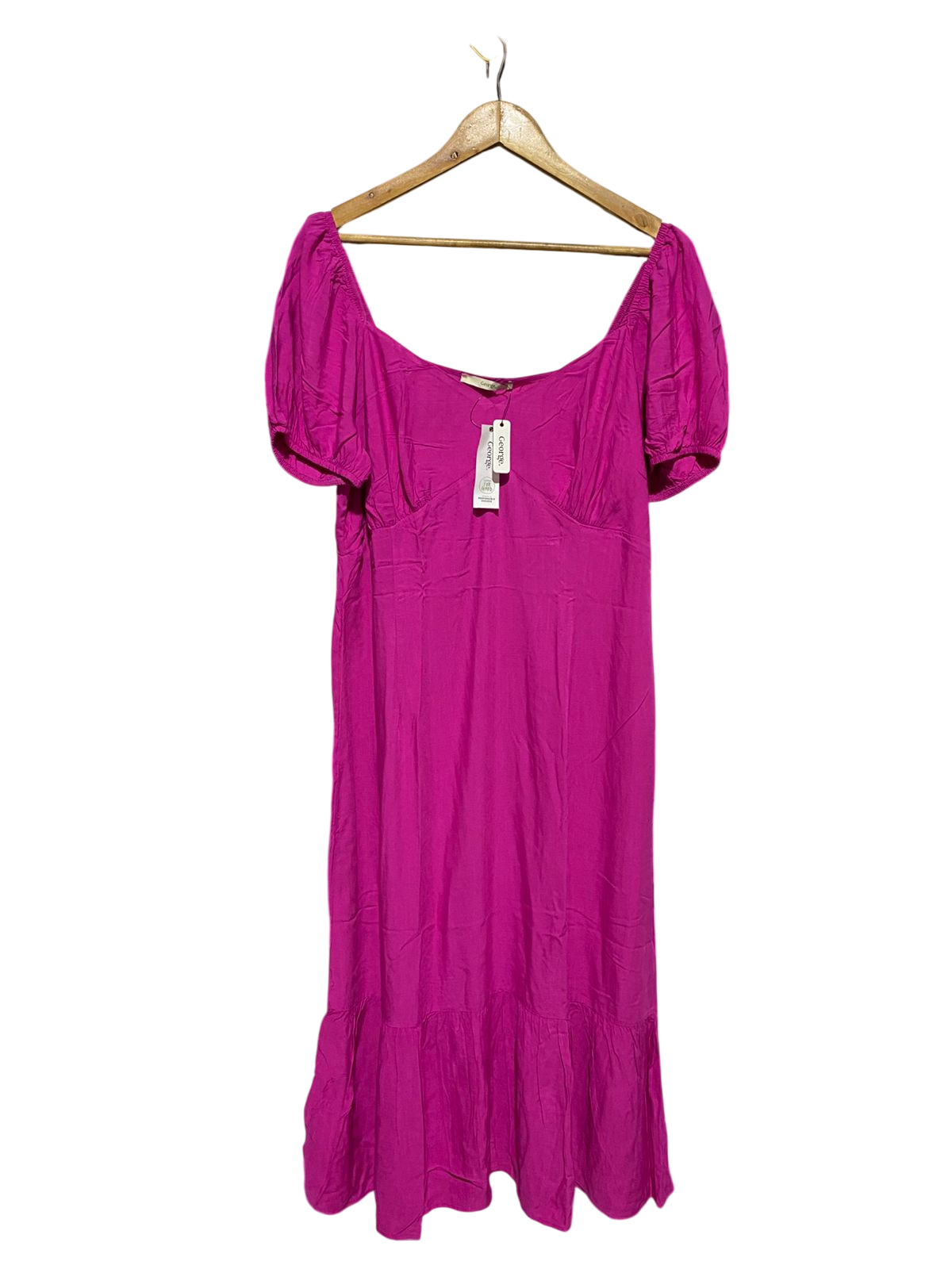 GEORGE |L| BUST 18| B16| VIBRANT MAGENTA PUFF SLEEVE MIDI DRESS
