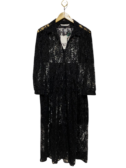 ZARA |L| BUST 20| B16| BLACK EMBROIDERED LACE MAXI SHIRT DRESS