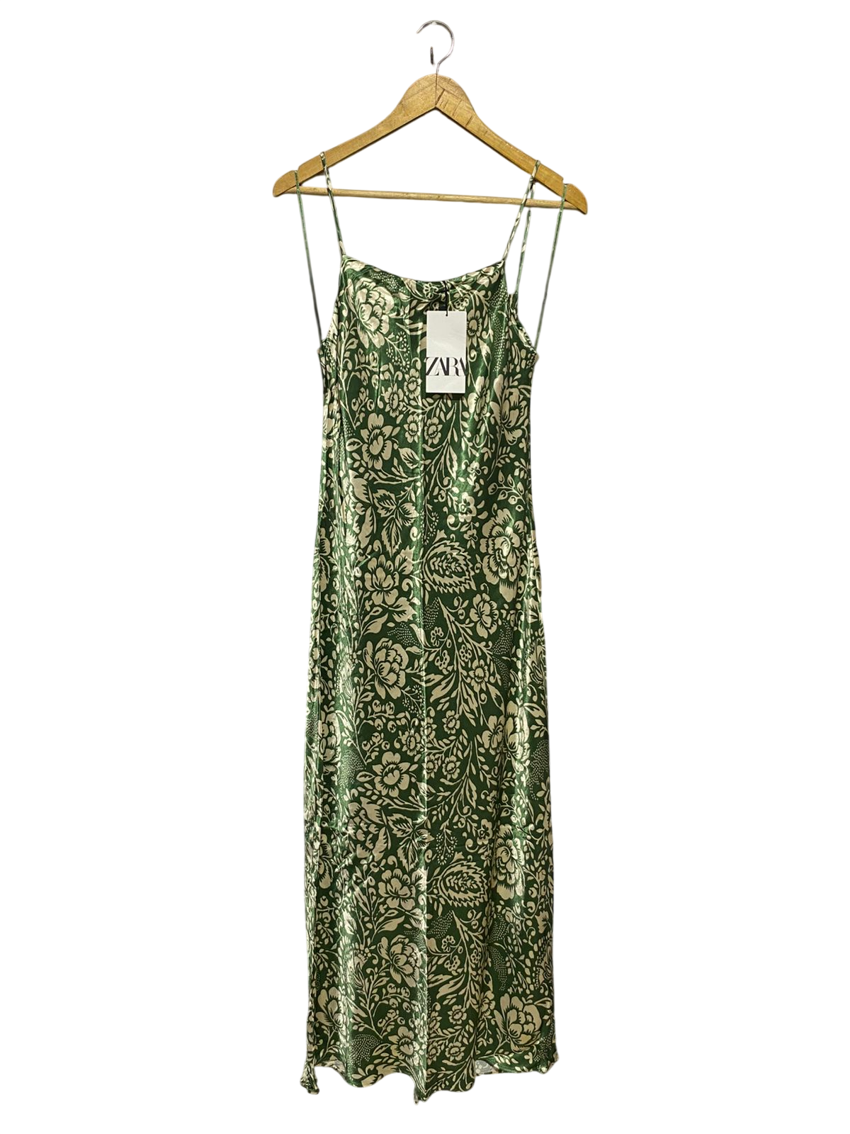 ZARA |M| BUST 15| B16| GREEN FLORAL PRINT SATIN SLIP MAXI DRESS
