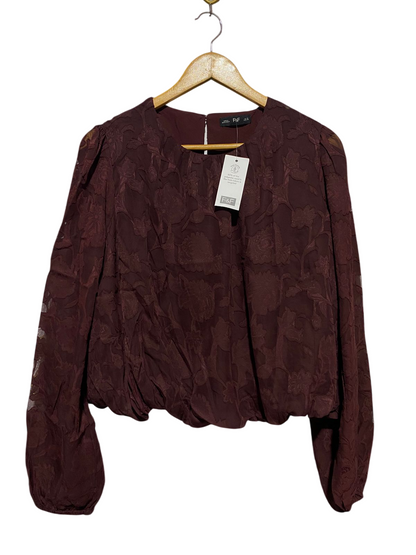 F&F |XL| BUST 26| B16| BURGUNDY FLORAL JACQUARD BUBBLE-HEM BLOUSE