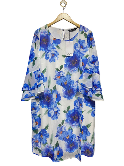 M & CO |XL| BUST 22| B16| BLUE FLORAL CHIFFON TIERED SLEEVE DRESS
