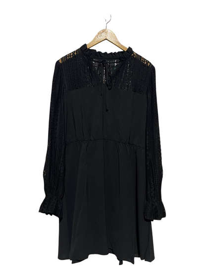 SHEIN CURVE |XL| BUST 22| B16| VINTAGE-INSPIRED BLACK MINI DRESS WITH LACE PANELING & RUFFLE NECK