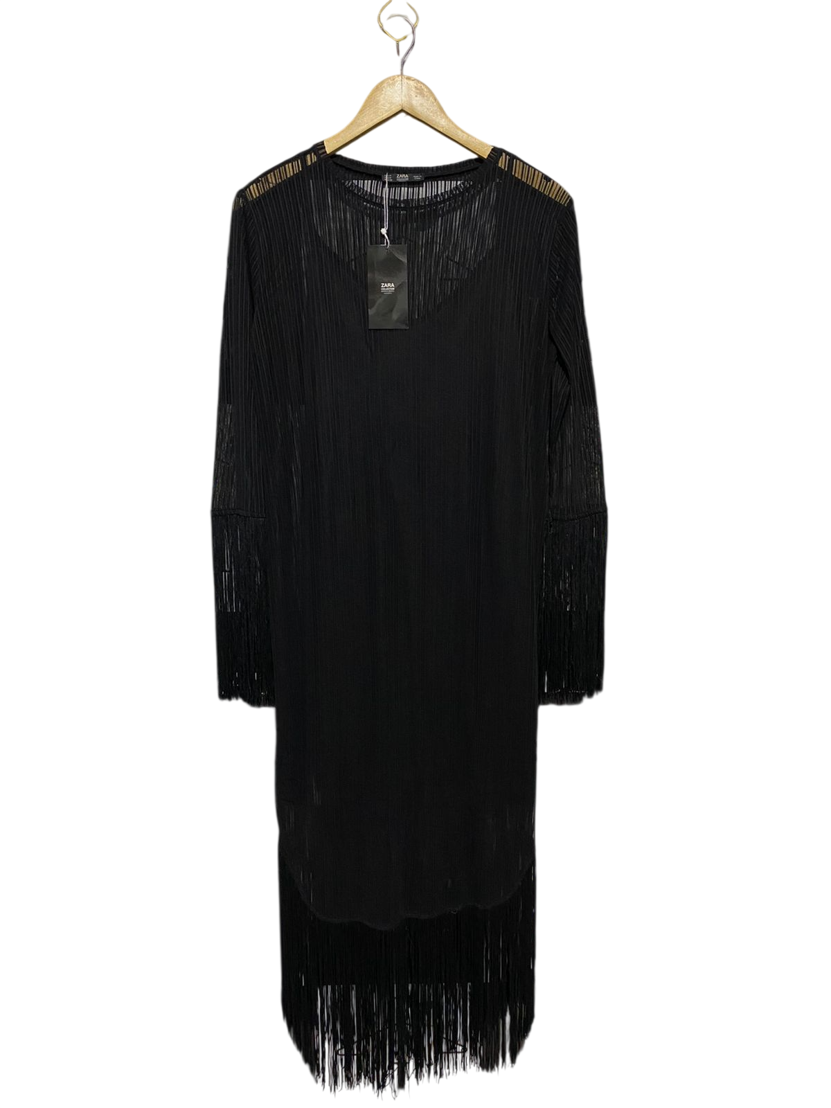 ZARA |M| BUST 20| B16| BLACK SHEER FRINGE OVERLAY MIDI DRESS