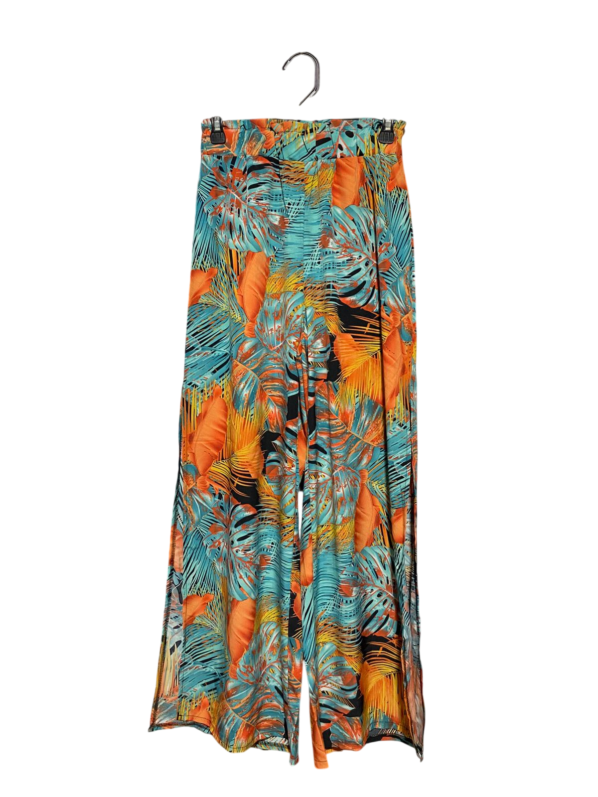 SHEIN |S| WAIST 26| B16| TROPICAL PALM LEAF PRINT WIDE LEG TROUSERS WITH SIDE SLITS