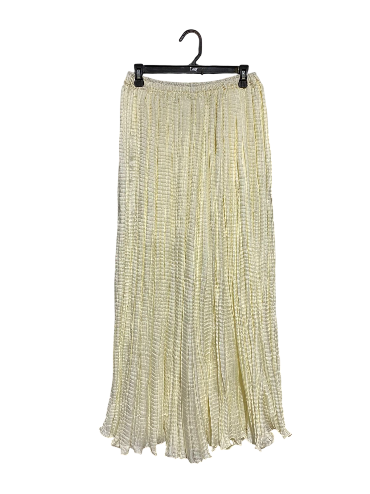|M| WAIST 28| B16| PALE YELLOW PLISSE MAXI SKIRT WITH ELASTICATED WAIST