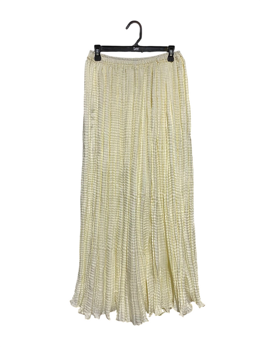 |M| WAIST 28| B16| PALE YELLOW PLISSE MAXI SKIRT WITH ELASTICATED WAIST