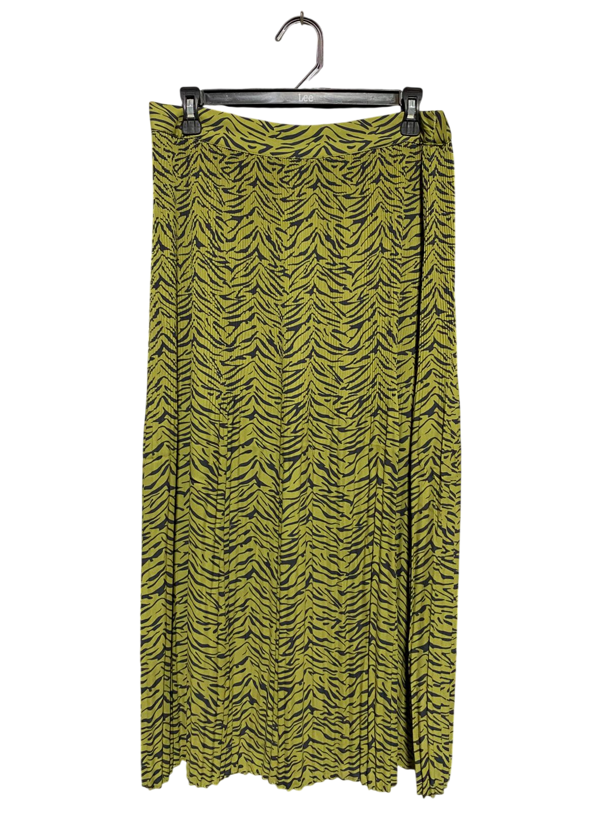 PRIMARK |L| WAIST 30| B16| LIME GREEN & BLACK ANIMAL PRINT PLEATED MAXI SKIRT