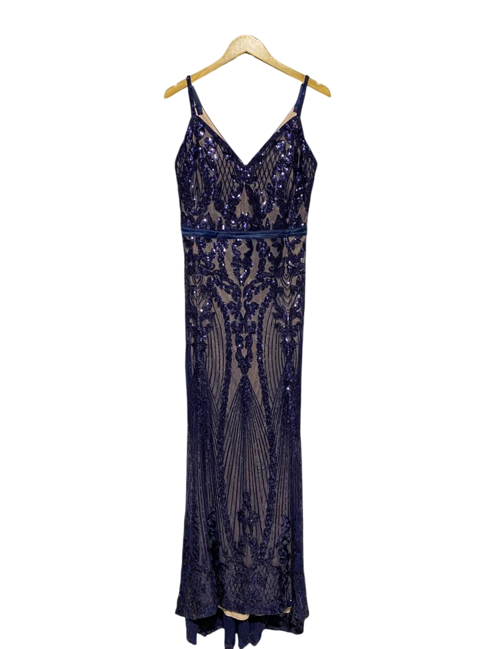 SOKY & SOKA |L| BUST 17| B16| MIDNIGHT BLUE SEQUIN EMBROIDERED V-NECK MAXI GOWN