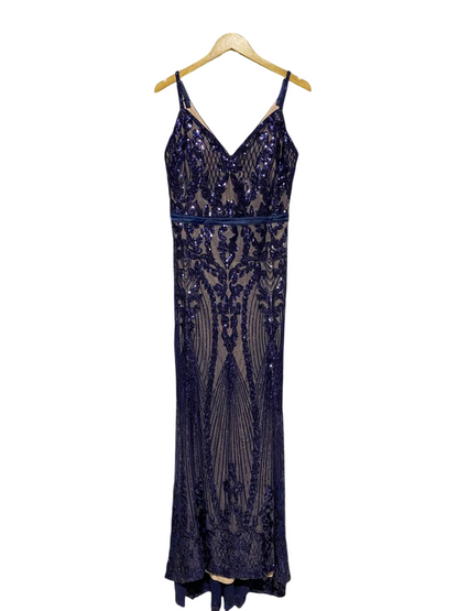 SOKY & SOKA |L| BUST 17| B16| MIDNIGHT BLUE SEQUIN EMBROIDERED V-NECK MAXI GOWN