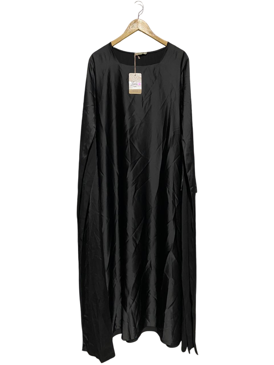 LINDAZ |XL| BUST 22| B16| ELEGANT JET BLACK SATIN LONG SLEEVE MAXI DRESS