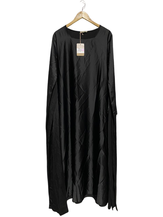 LINDAZ |XL| BUST 22| B16| ELEGANT JET BLACK SATIN LONG SLEEVE MAXI DRESS