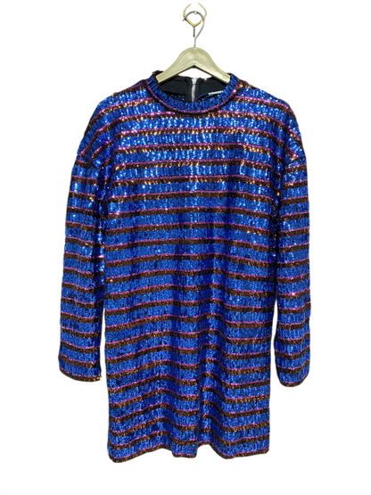 ZARA |L| BUST 21| B16| ELECTRIC BLUE STRIPED SEQUIN LONG SLEEVE MINI DRESS