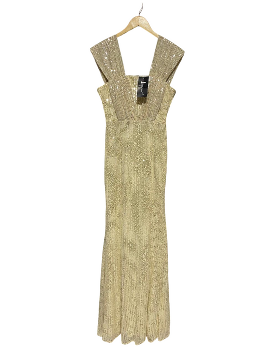 MISS ORD |M| BUST 16| B16| GLAMOROUS GOLD SEQUIN SLEEVELESS V-NECK MAXI GOWN