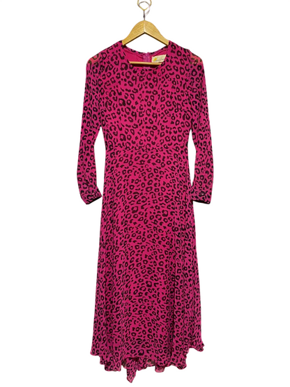QUEENS FAMILY |M| BUST 16| B16| PINK LEOPARD PRINT LONG SLEEVE MAXI DRESS