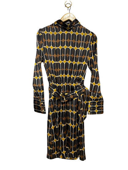ZARA |S| BUST 19| B16| RETRO GEOMETRIC PRINT HIGH-NECK BELTED DRESS