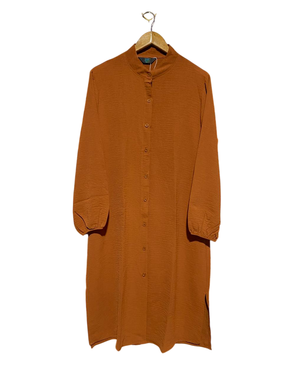 BLUE HILLS |M/L| BUST 21| B16| RUST CRINKLE-FABRIC BUTTON-DOWN TUNIC