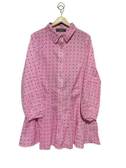 PRIMARK |L| BUST 20|B17| PINK GEOMETRIC PRINT BUTTON-DOWN TUNIC