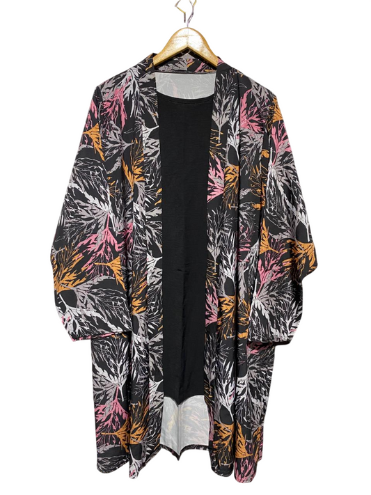 |XL| BUST 23| B17| PRINTED OPEN-FRONT KIMONO CARDIGAN WITH INNER TOP SET