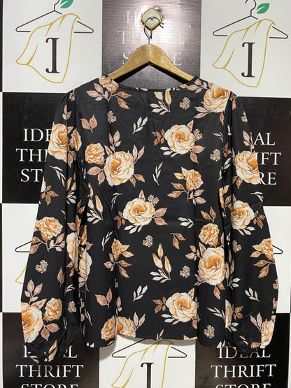SHEIN |XL|  BUST 22|B17| FLORAL V-NOTCH LONG SLEEVE BLOUSE