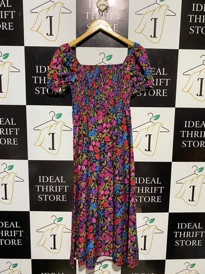 SHEIN |S| BUST 13| B17| FLORAL SMOCKED BUST MAXI DRESS WITH SIDE SLIT