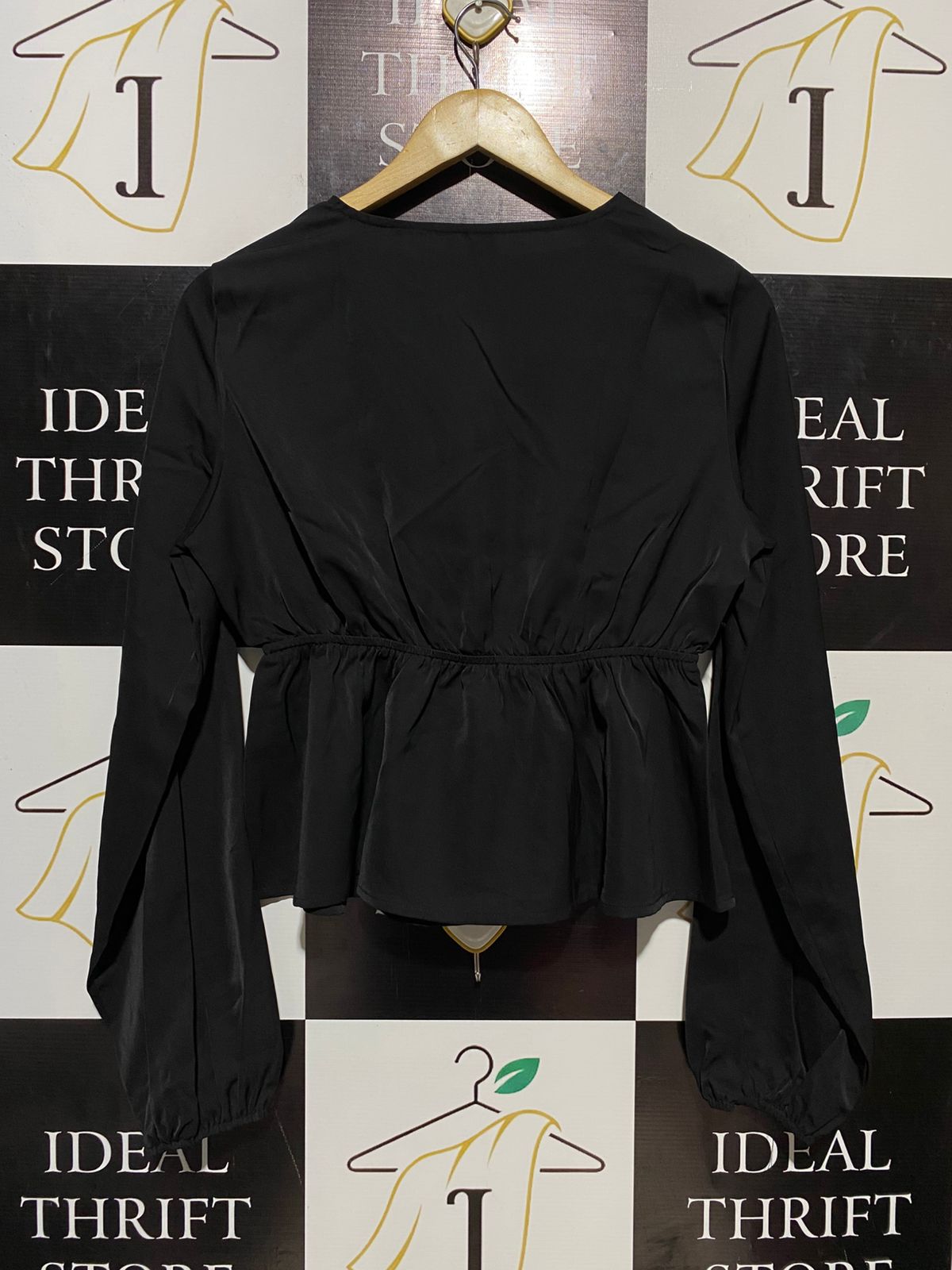 SHEIN |M| BUST 19| B17| ELEGANT BLACK PEPLUM V-NECK BUTTON-DOWN BLOUSE