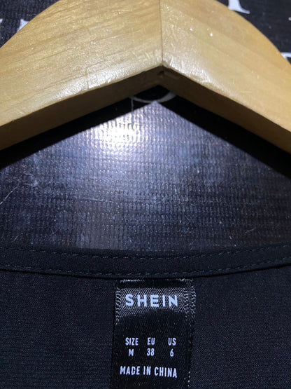 SHEIN |M| BUST 19| B17| ELEGANT BLACK PEPLUM V-NECK BUTTON-DOWN BLOUSE
