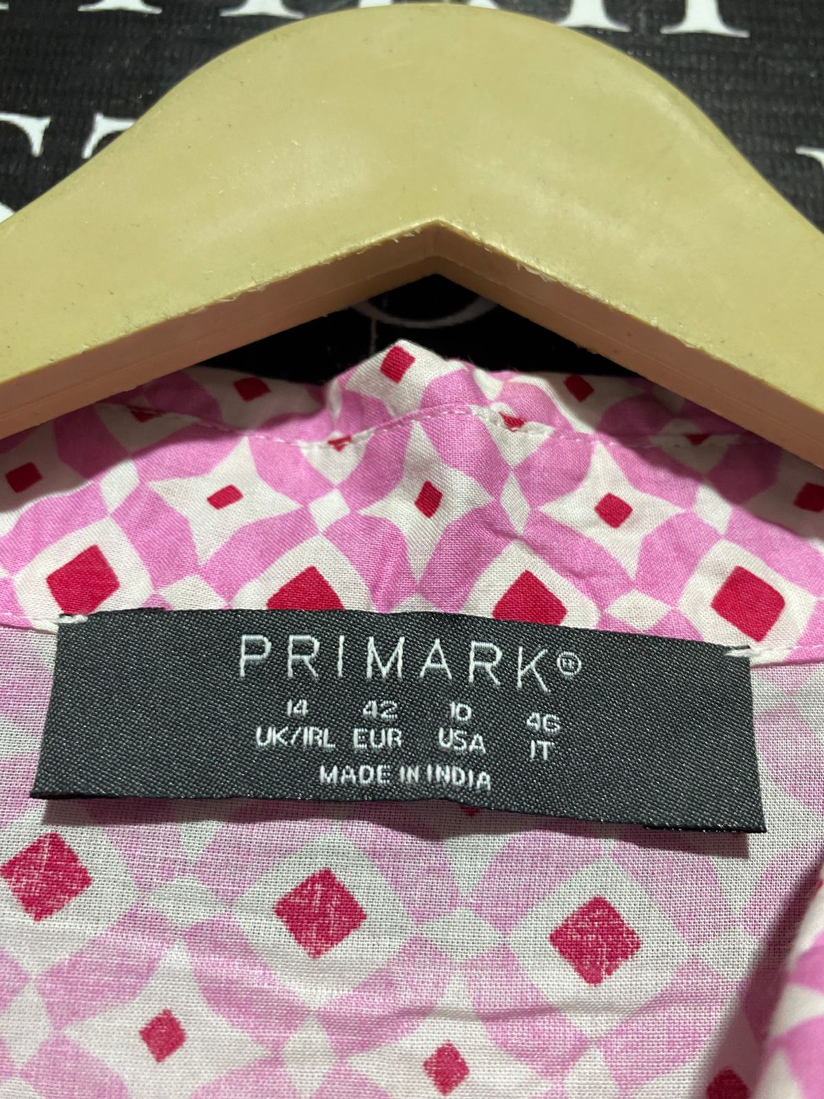 PRIMARK |L| BUST 20|B17| PINK GEOMETRIC PRINT BUTTON-DOWN TUNIC