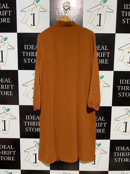 BLUE HILLS |M/L| BUST 21| B16| RUST CRINKLE-FABRIC BUTTON-DOWN TUNIC
