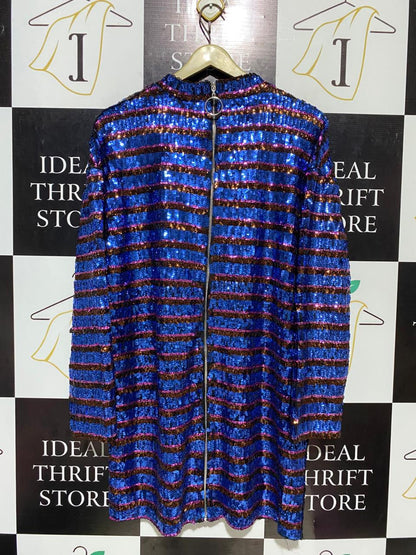 ZARA |L| BUST 21| B16| ELECTRIC BLUE STRIPED SEQUIN LONG SLEEVE MINI DRESS